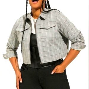 Torrid Gray Plaid Denim Zip Front Truckers Jacket